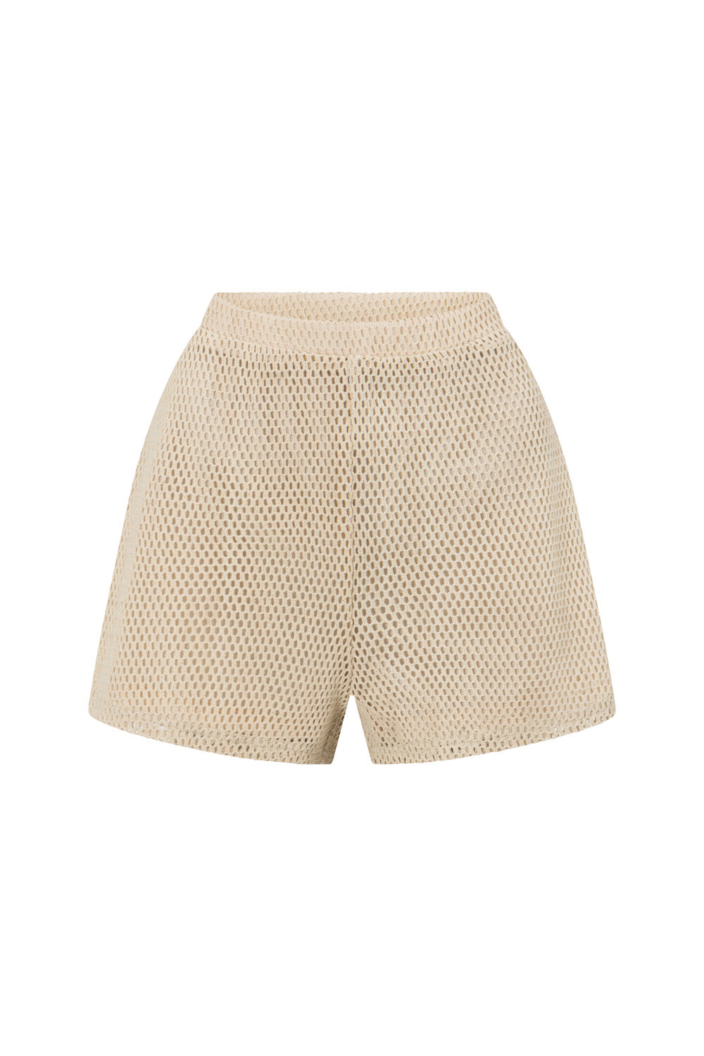Beige Natural Cotton Mesh High Waisted Bane Shorts