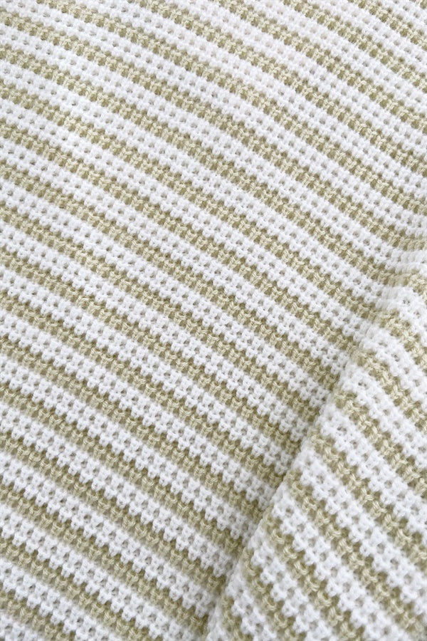 Sabo Exclusive Morela Striped Knit Dress with Rounded Cream Ribbed Neckline and Flared Sleeves