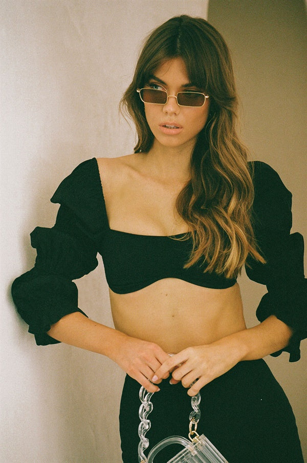 Exclusively Designed Black Natural Linen Cotton Blend Jade Bandeau Top