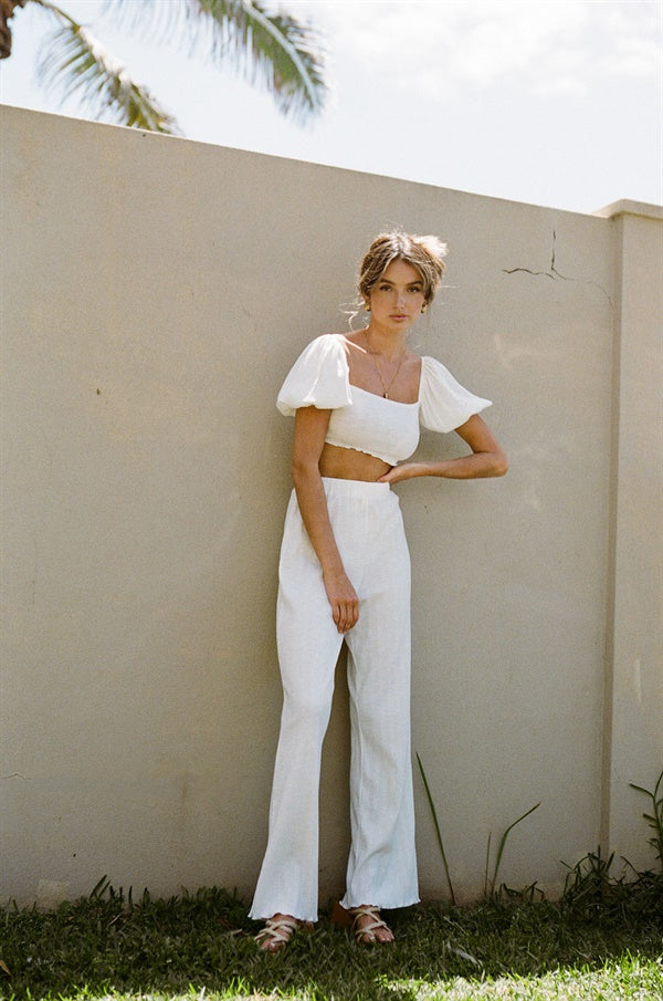 Adorable Light Cream Cropped Lalita Cotton Ribbed Top