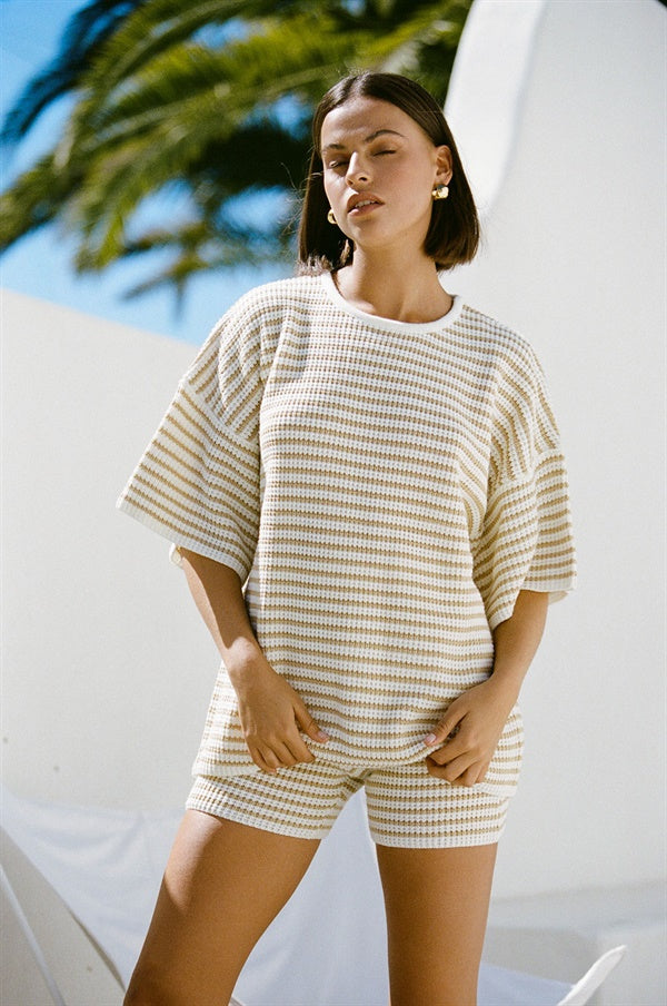Stylish Samia Stripe Top in Cream and Tan