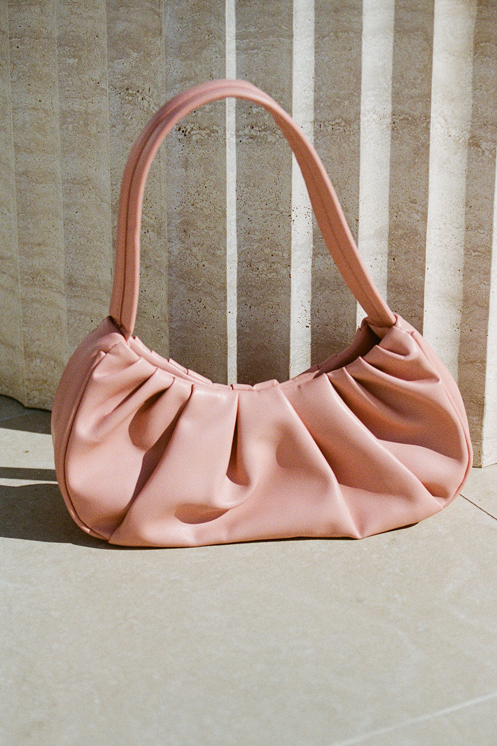 Stylish Nahla Ruched Faux Leather Handbag in Blush Pink Shade