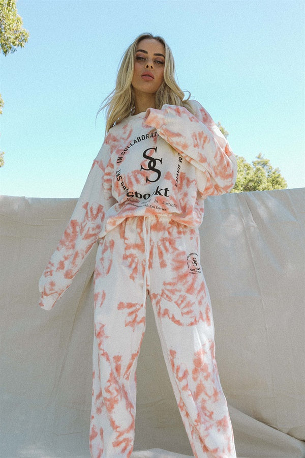 Exclusive Blush Tie Dye 1960 High Waisted Cotton Sweatpants by Sabo x Em Davies
