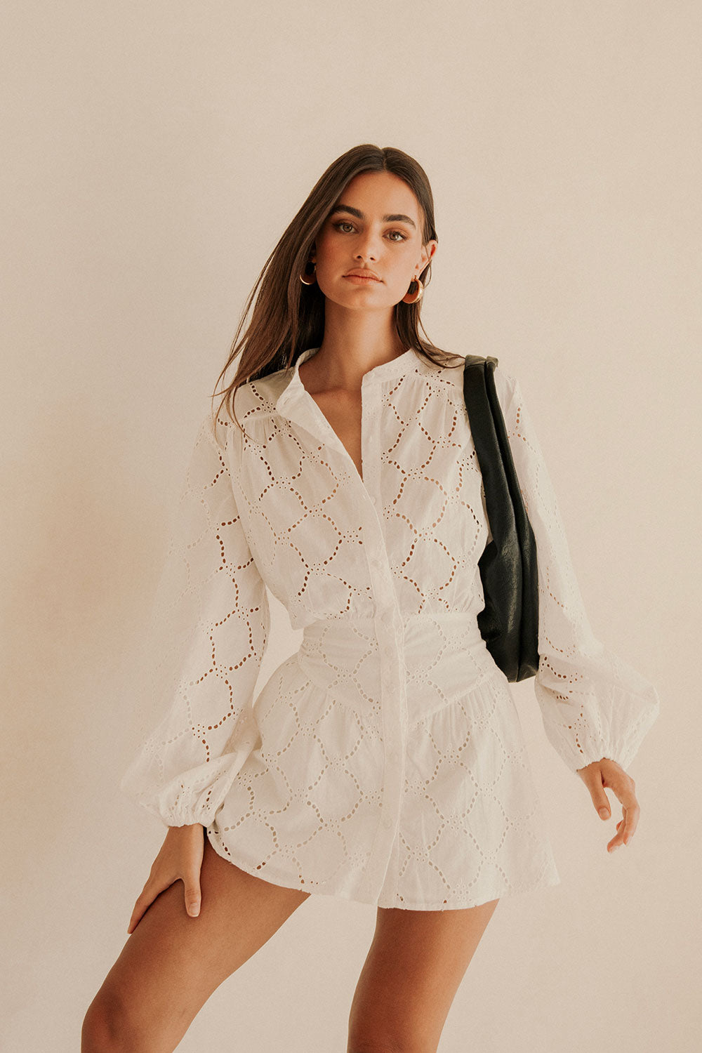 Exquisite White Naima Dress with Billowing Puff Sleeves