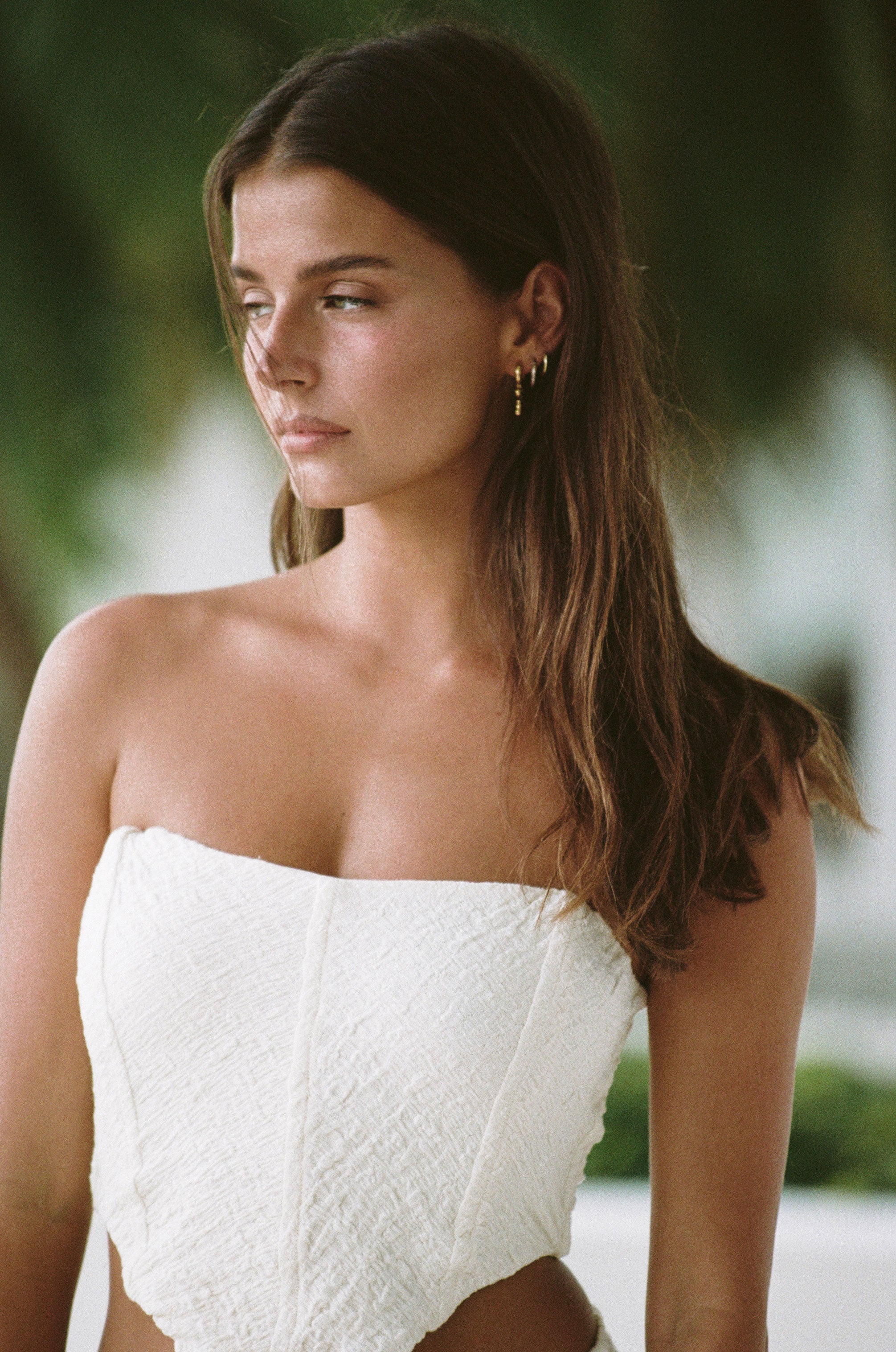 Cream Stretch Crinkle Strapless Radhi Top - Exclusive Design