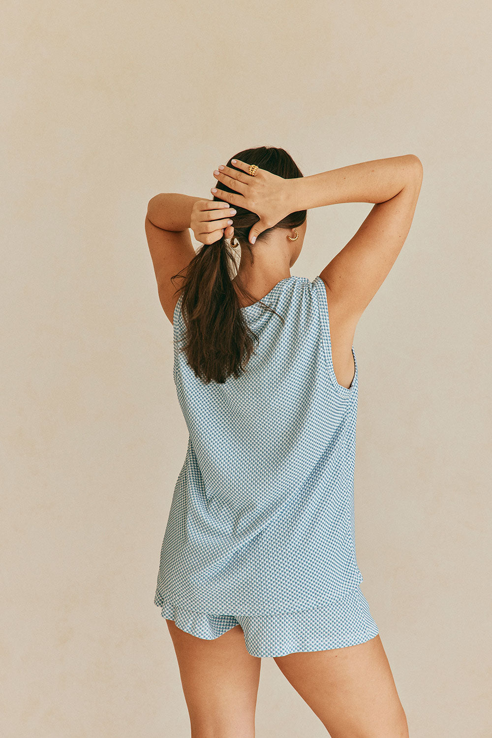 Lightweight Woven Blue and White Marah Top for a Casual or Dressy Look