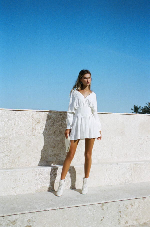 Aioki Off-White Raw Linen-Look Corset Style Dress