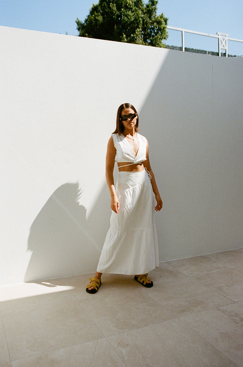 Exquisite White Textured Natural Cotton High Waisted Jadey Skirt