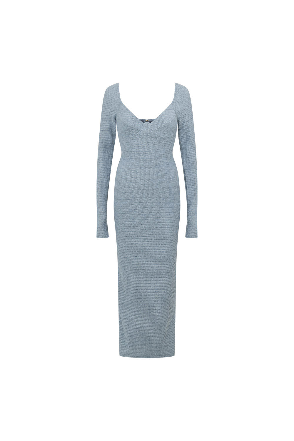 Stylish Blue Stretch Waffle Carmen Dress for a Flattering Look