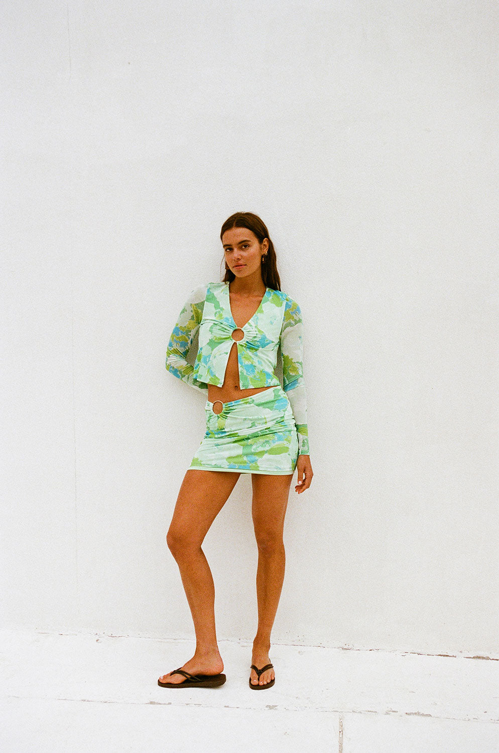Exclusive Mesh Fabric Lotus Print Mini Skirt for Spring