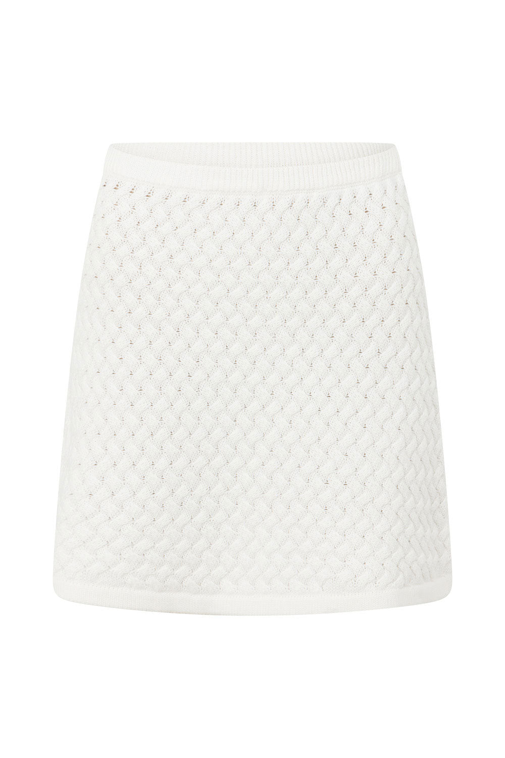 Avalon Natural Cotton Basket Knit Fitted Mini Skirt with Elastic Waist