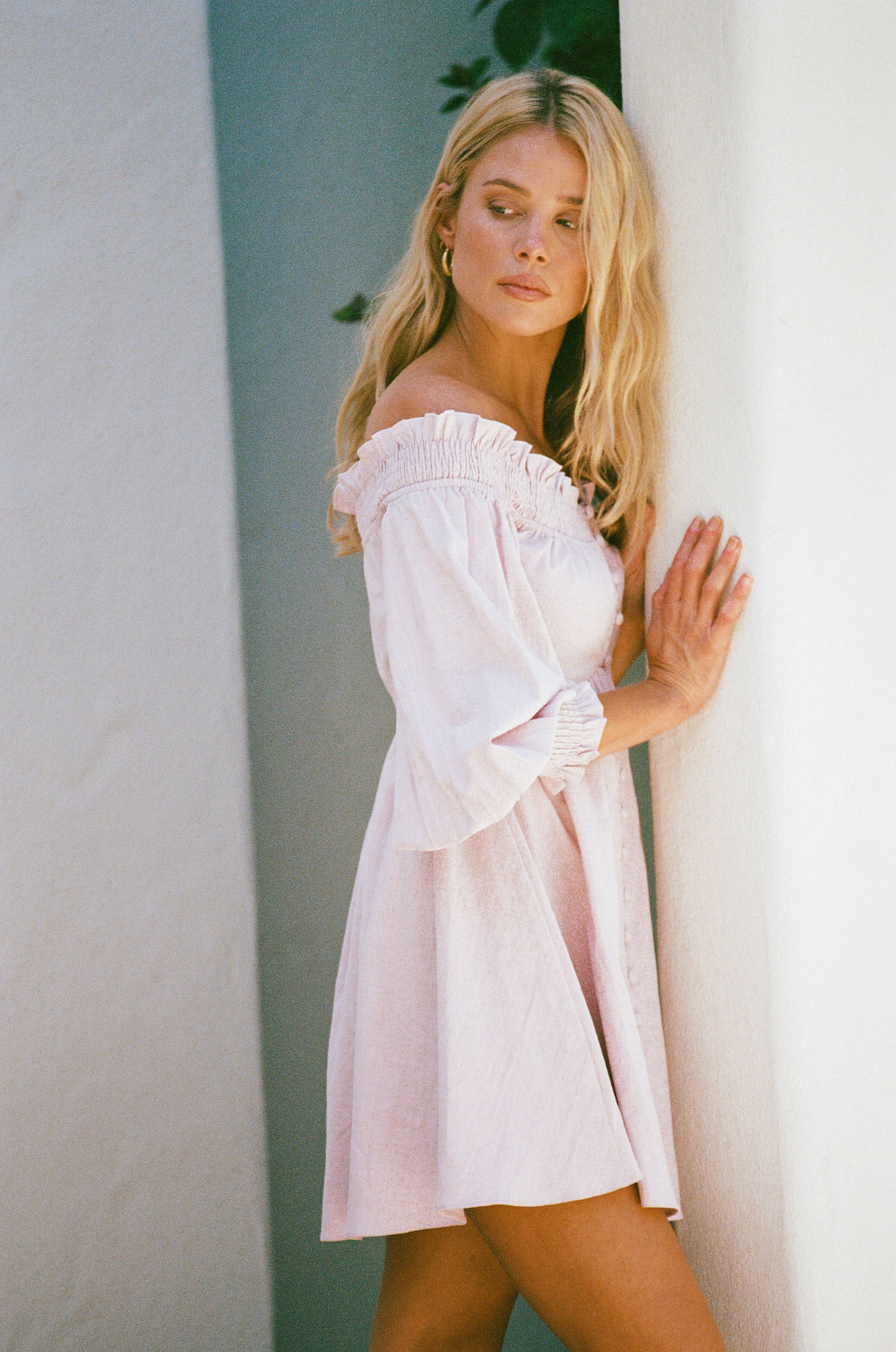 Sabo's Exclusively Designed Musky Pink High - Quality Natural Cotton Off - Shoulder Stella Dress