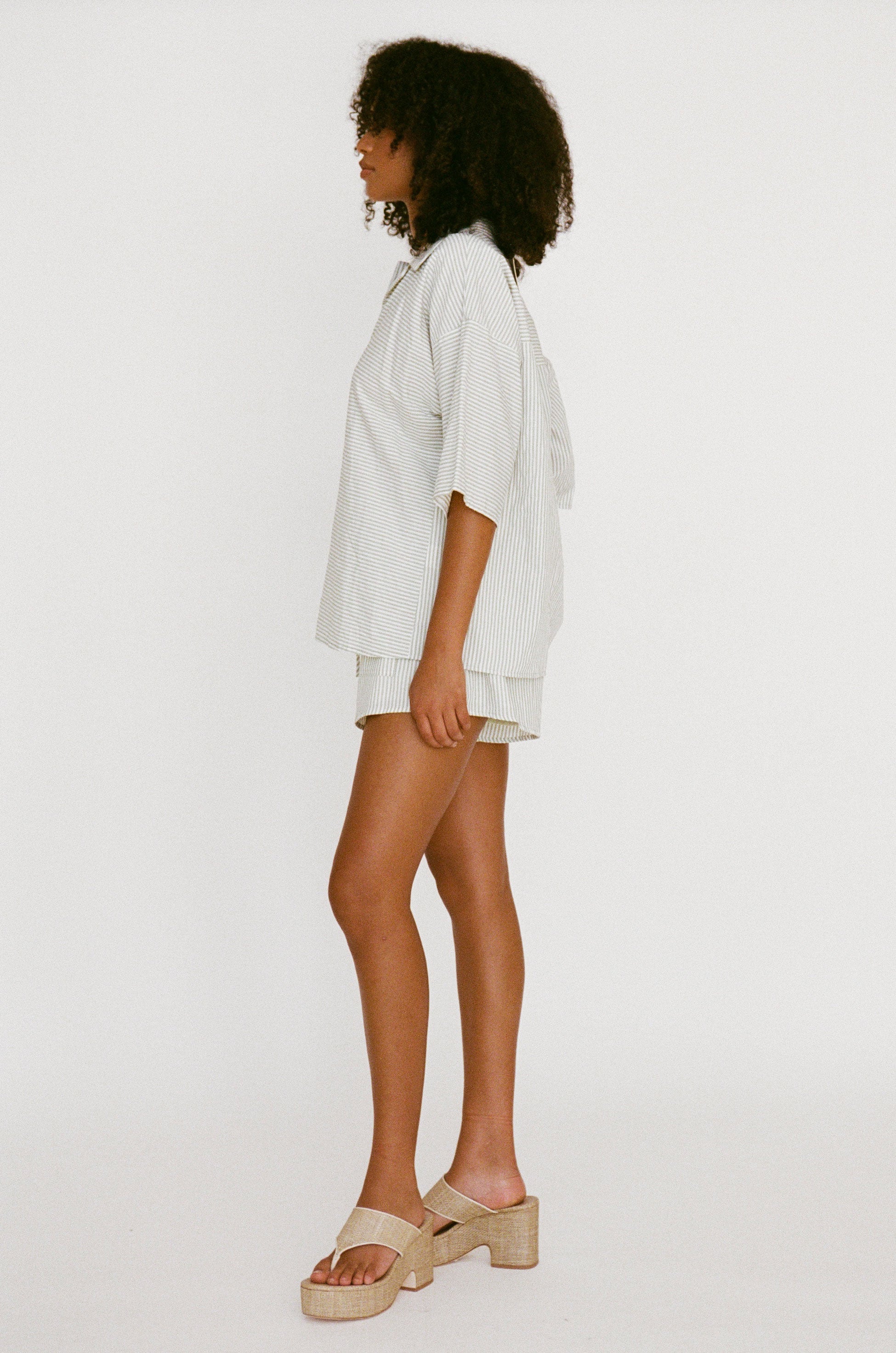 Sea Foam Striped Natural Cotton Voile Kase Women's Top