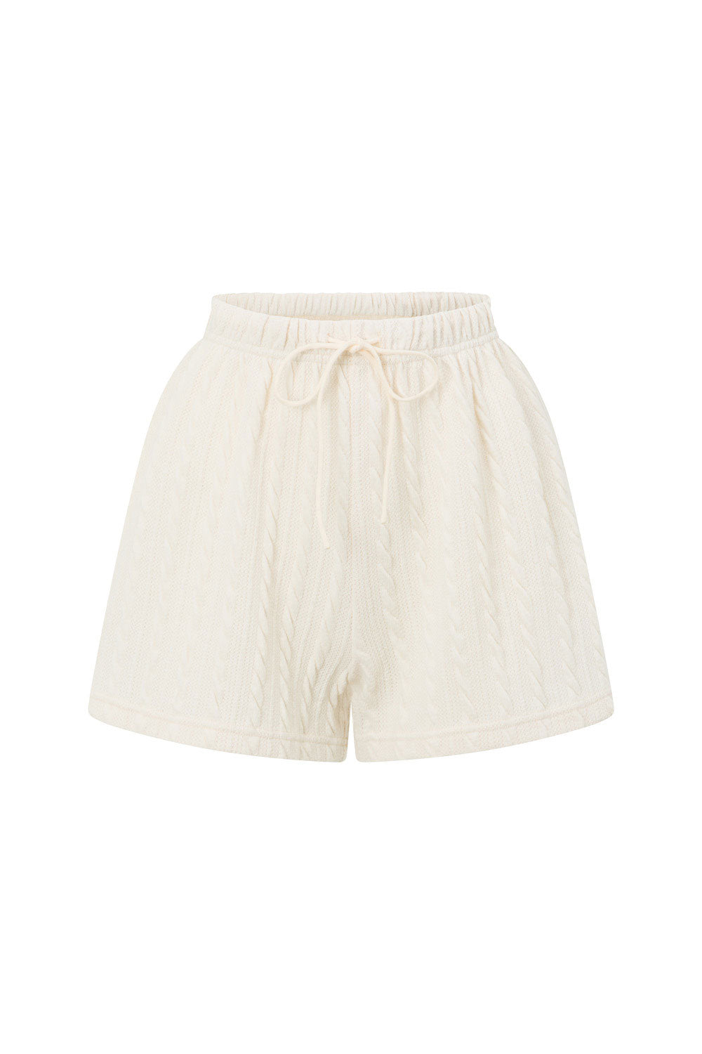 Exclusively Designed Sabo High-Waist Adjustable-Tie Cream Textured Jojo Shorts