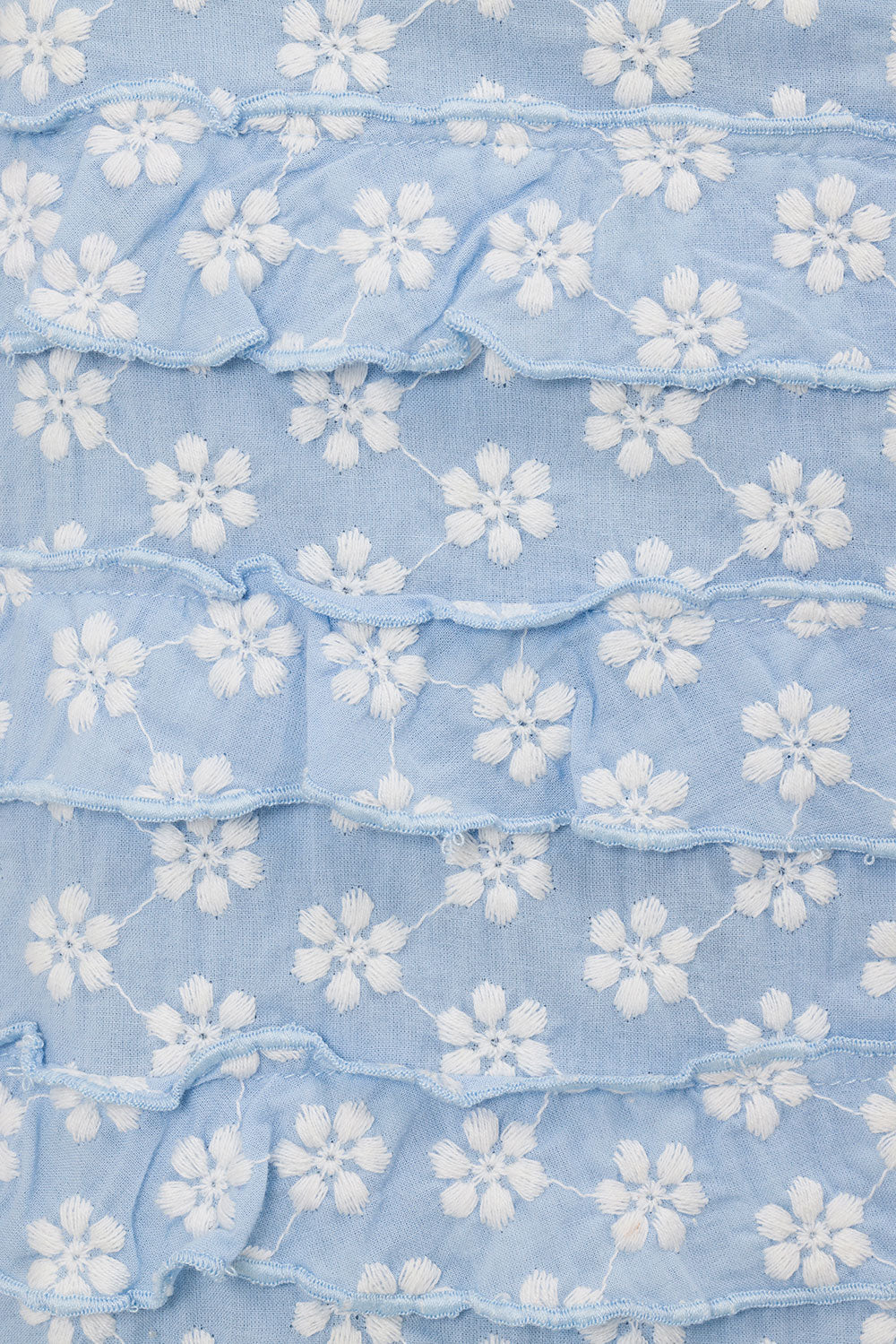 Blue Cotton Mini Cilia Dress with White Embroidered Flowers