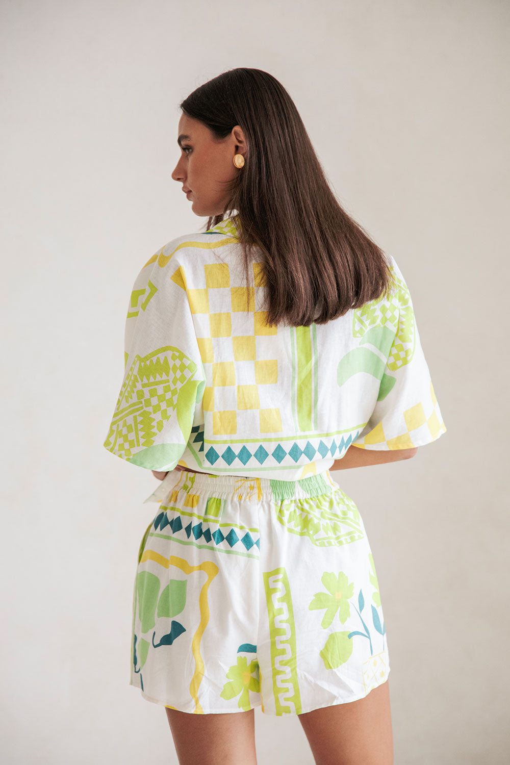 Sabo Exclusive Seona Women's Summer Vacation Shorts in Prego Verde Print