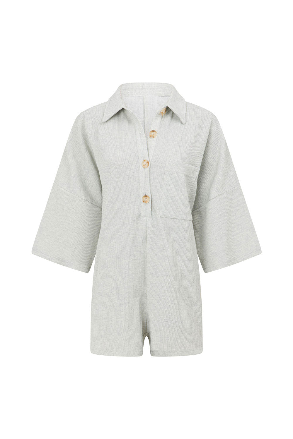 Soft Ribbed Milena Playsuit in Light Grey - Marl Style