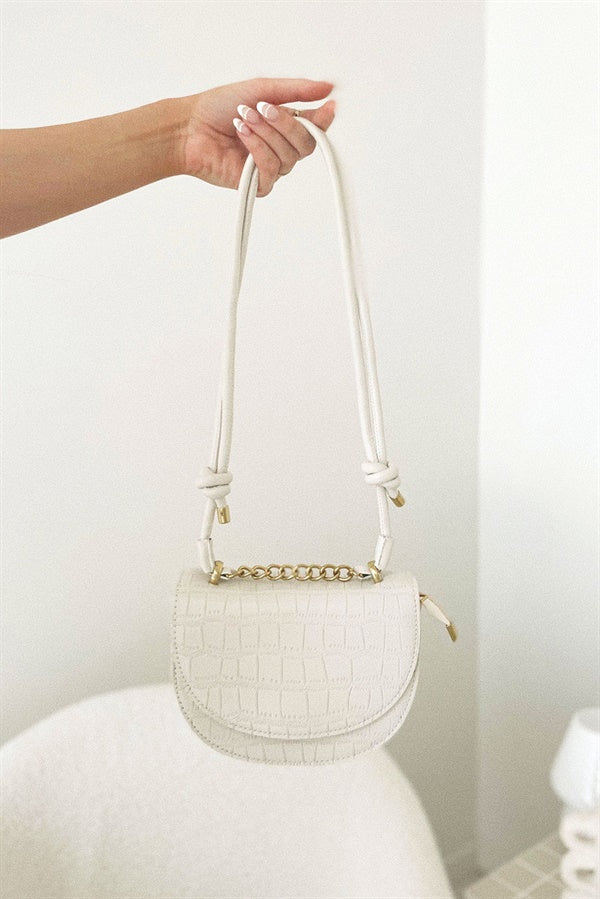 Elegant Cream Vegan Croc Skin Lima Saddle Bag for Fashion Lovers