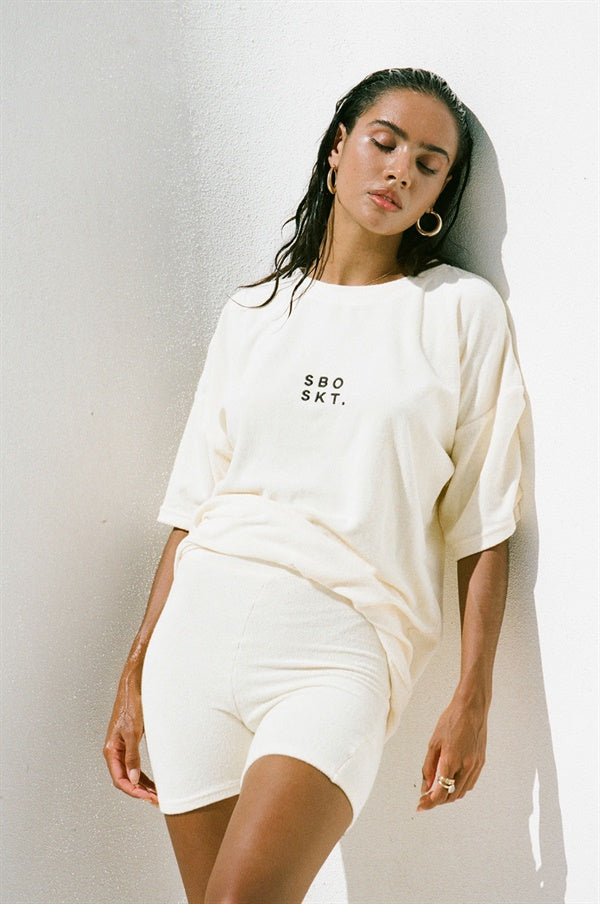 Yellow Towelling Relaxed-Fit Base Tee with Black Embroidery