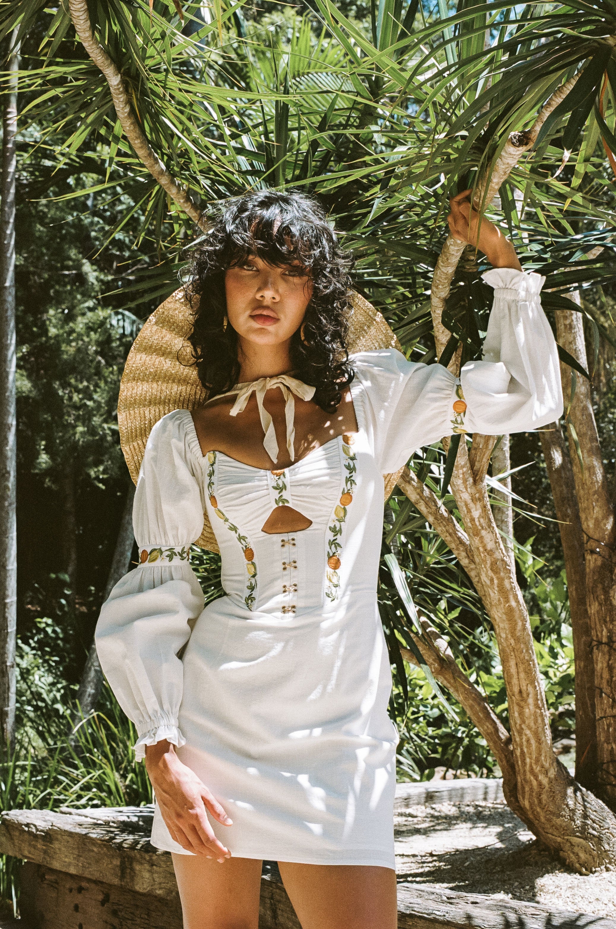 Sabo's Exclusive White Rhodes Dress with Citrus Embroidery for Events
