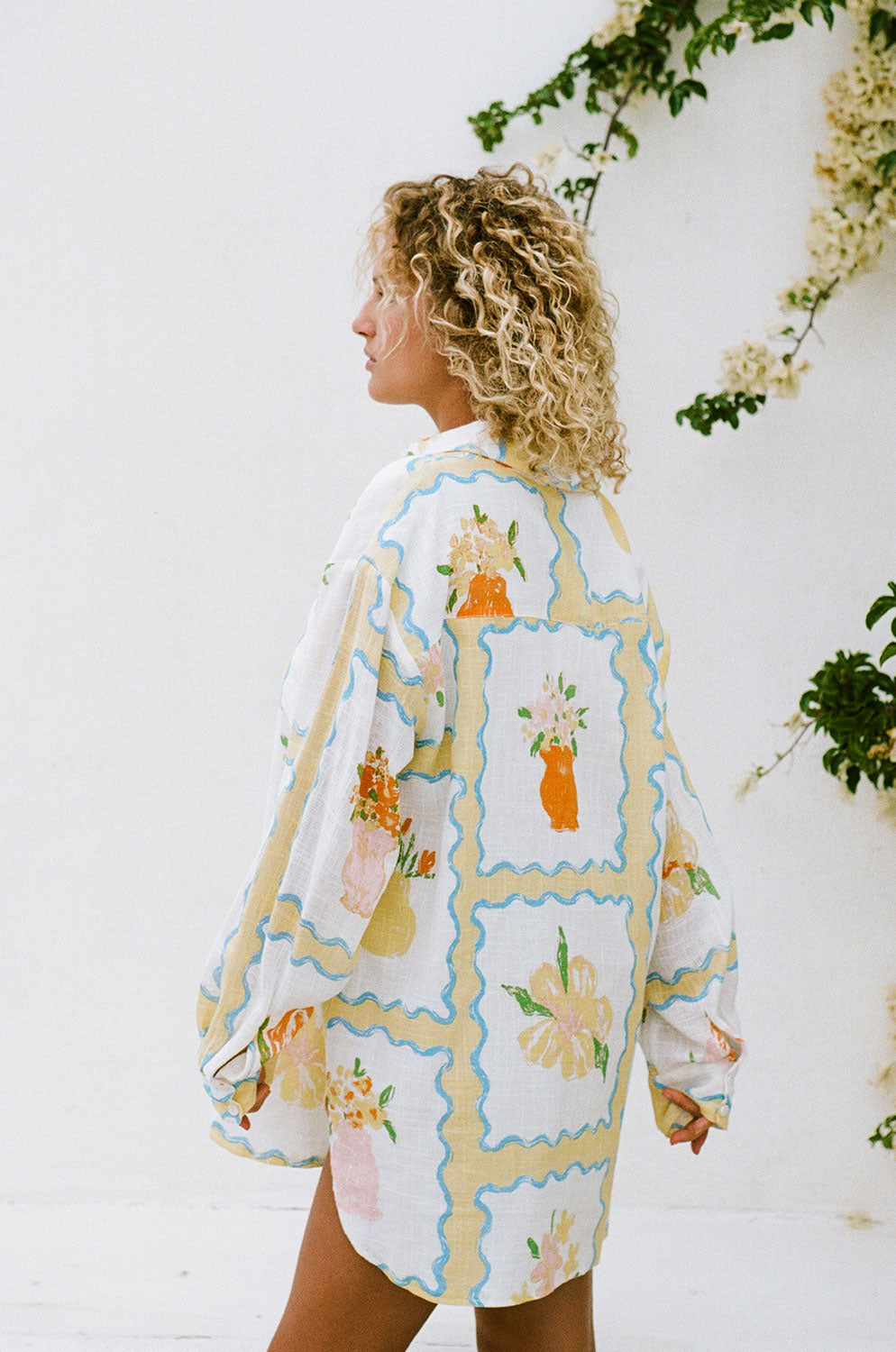 Sabo's Exclusive Jay Women's Shirt Dress with Flower Pots Print