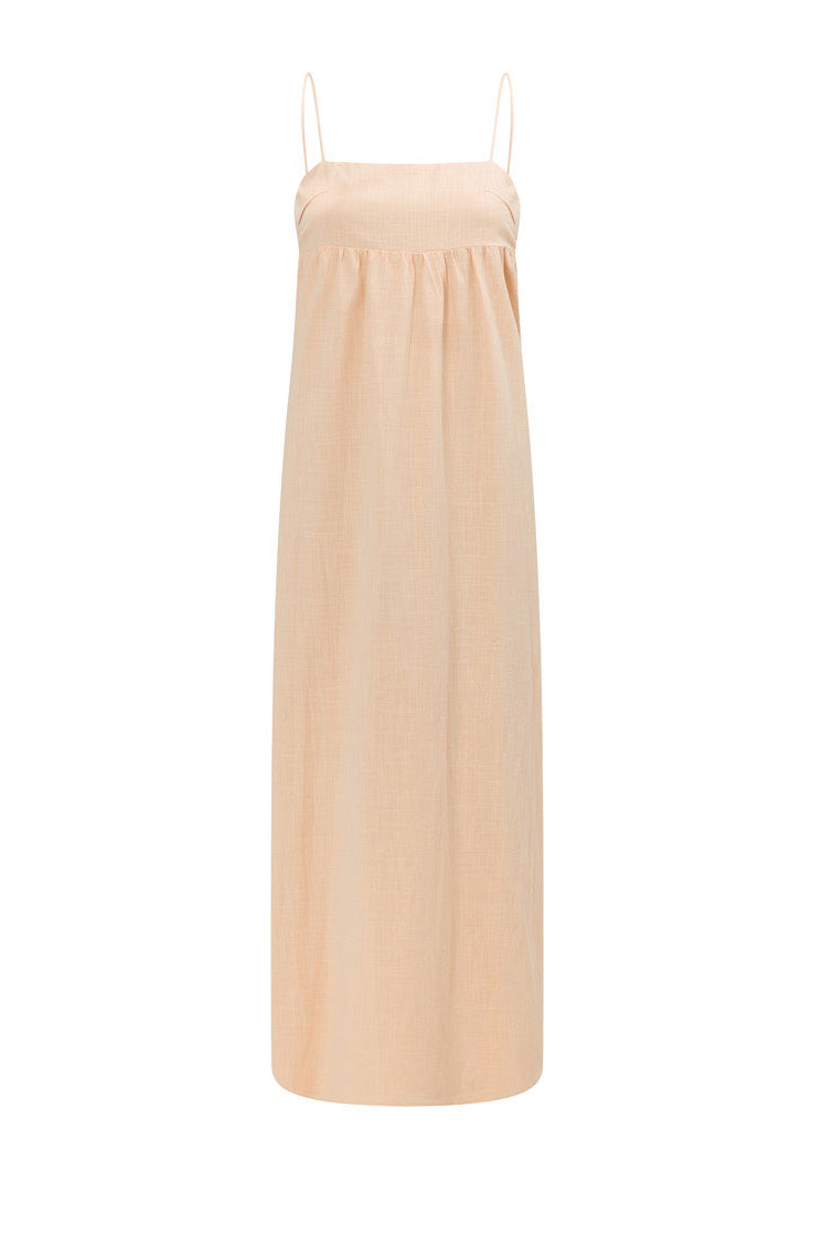 Stylish Tan Azaria Dress with Flowy Skirt and Thin Straps