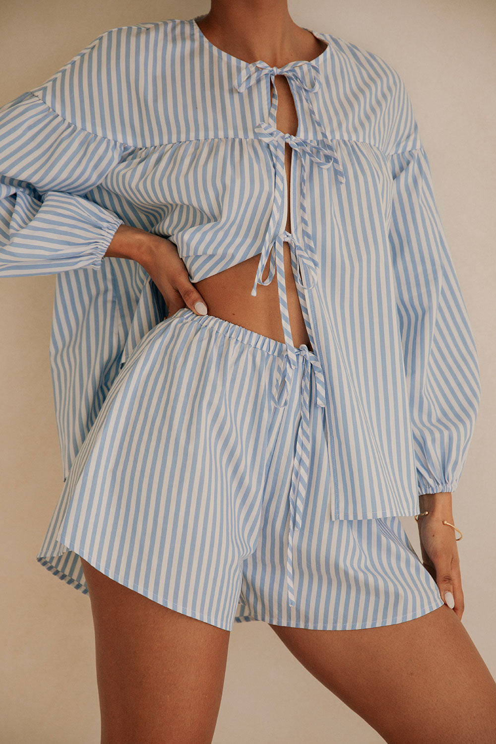 Stylish Sky Blue and White Striped Pennie Shorts for Summer