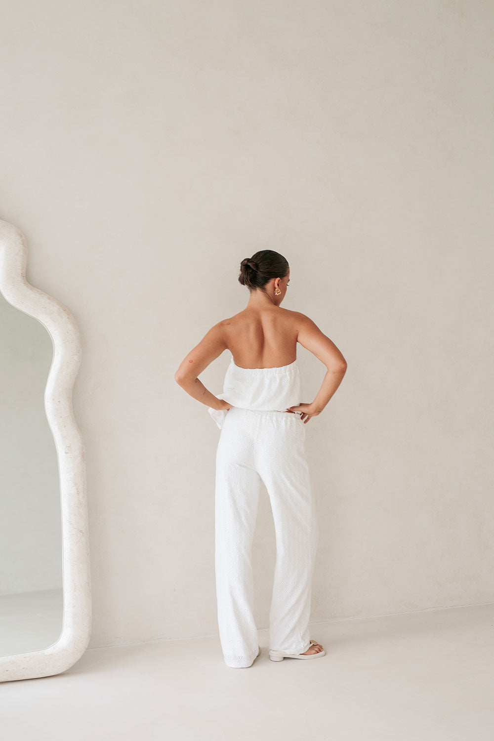 Unique White Ellira Pants with Yellow Elastic Waist