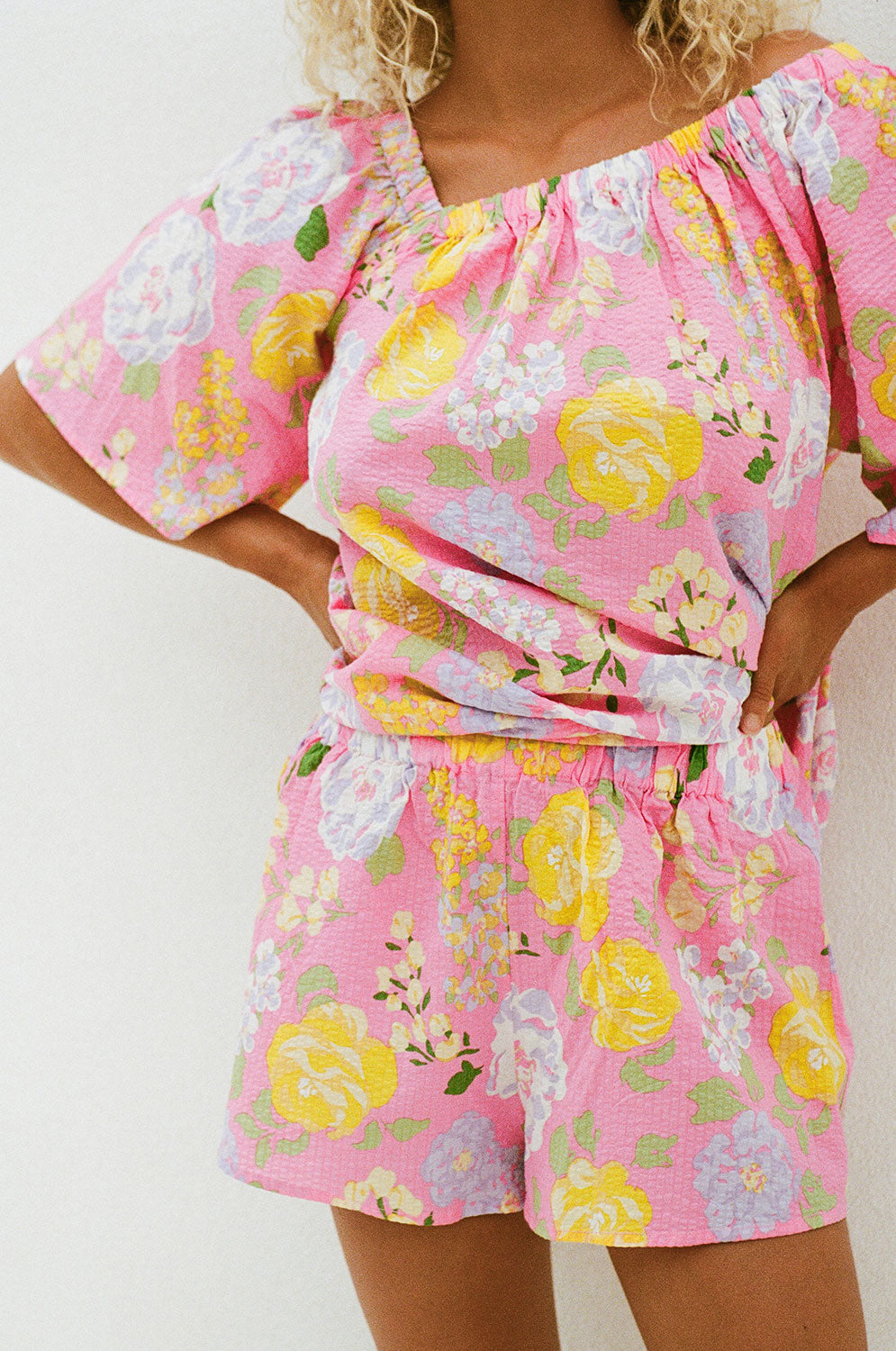 Spring Corsage Print Elastic-Waist Sailor Shorts for Vacation