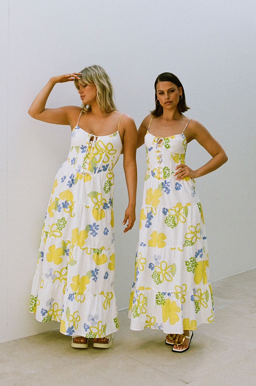 Exclusive Doe Coastal Green Print High - Quality Natural Cotton Melody Midi Dress