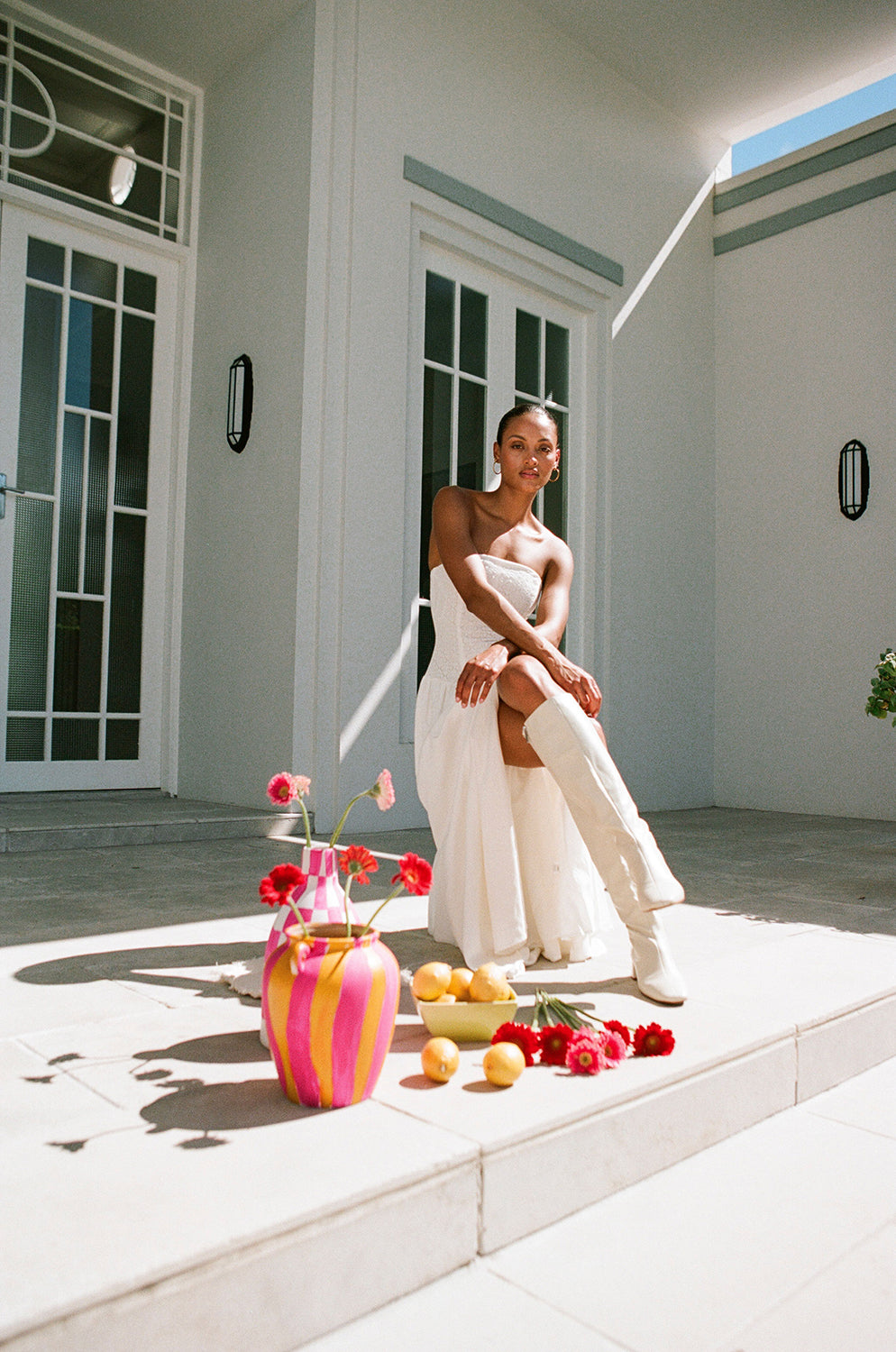 Sabo's Exclusive Off - white Linen Blend Arden Maxi Dress