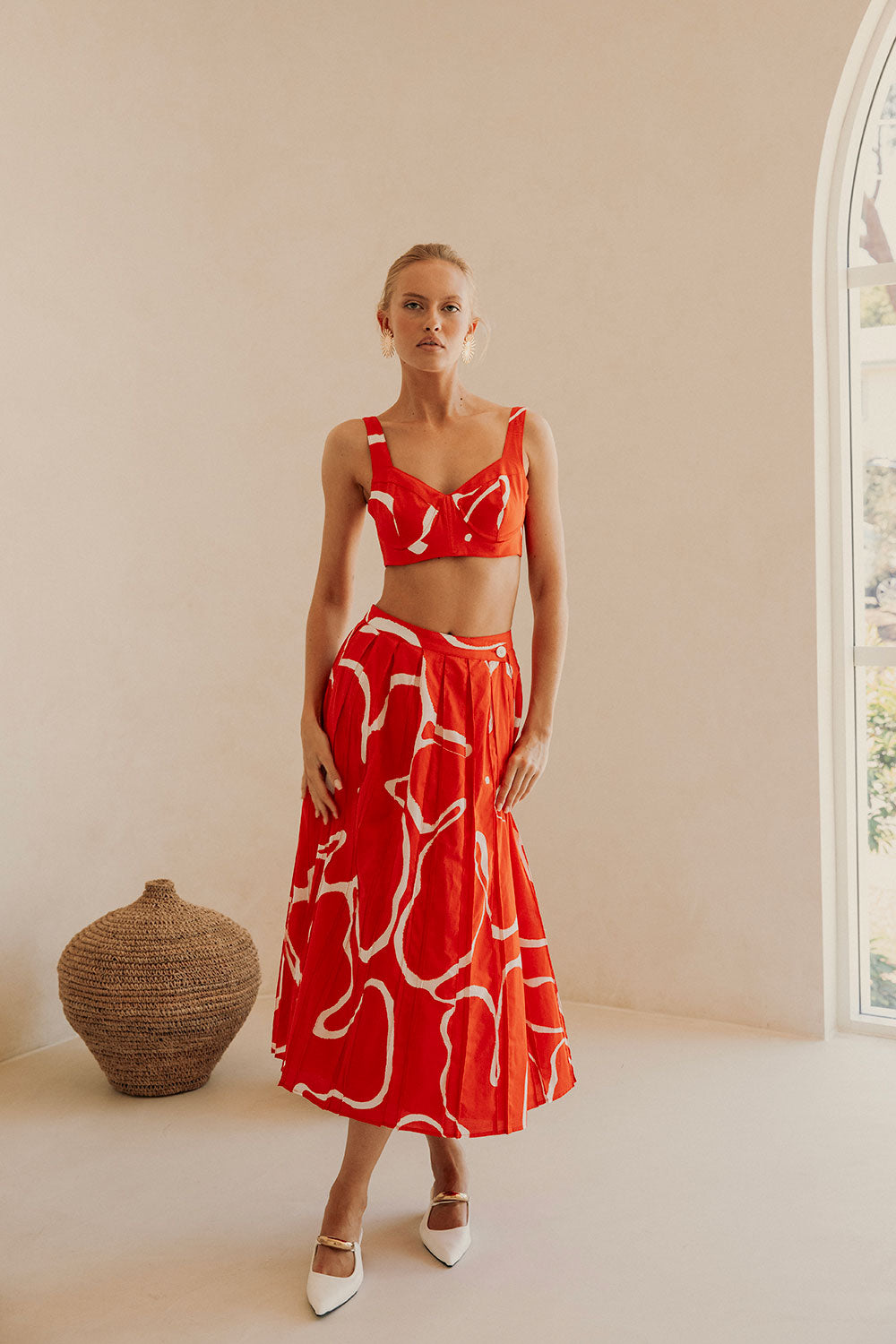 Elegant Evoke Red Natural Cotton Dien Wrap Skirt