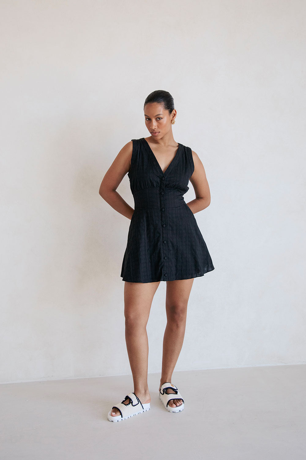 Exclusively Designed Sabo Black Shaelagh Dress with Textured Check