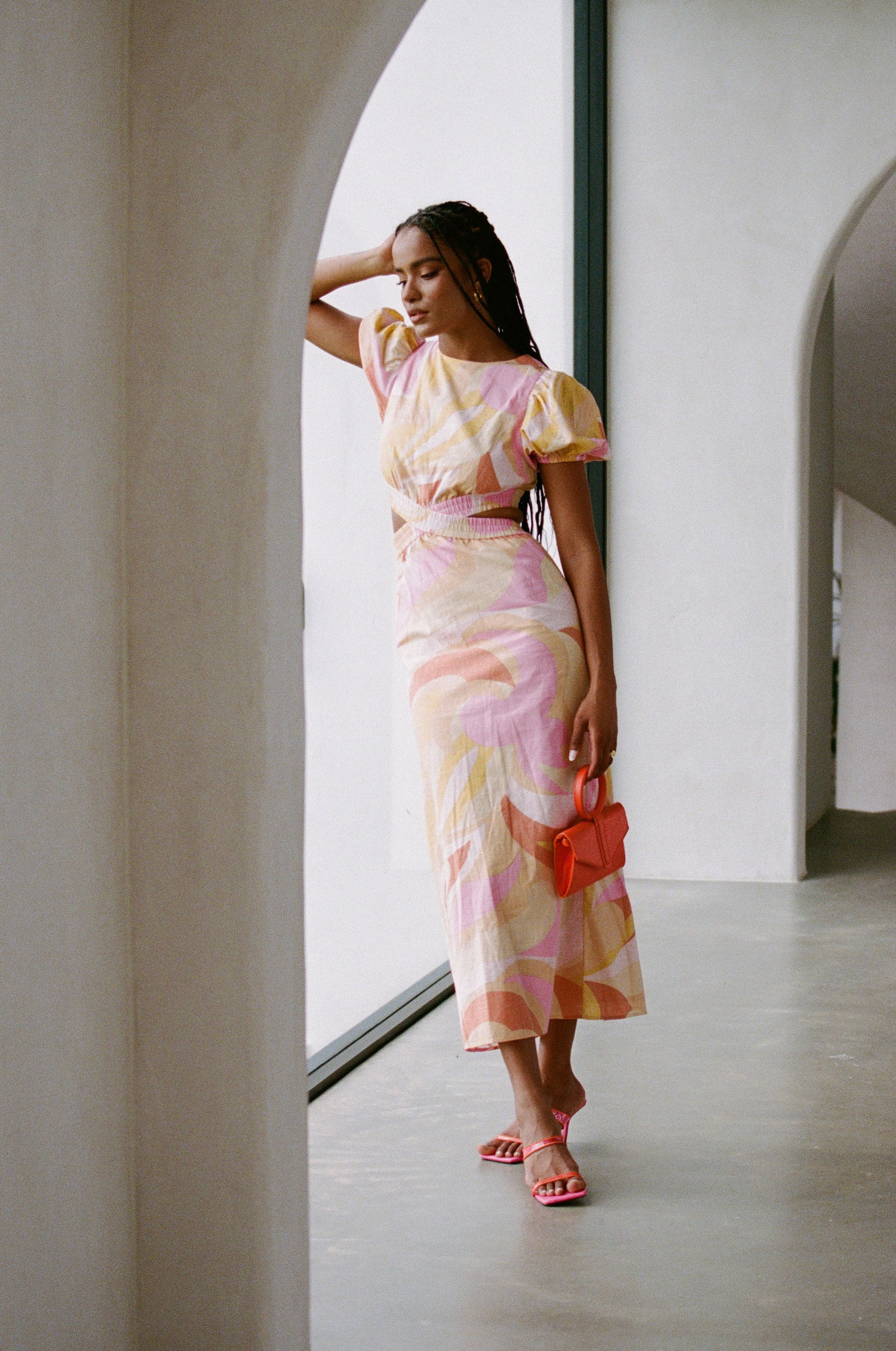 Sabo Exclusive Lucid Fuego High - Quality Natural Cotton Khaan Midi Dress