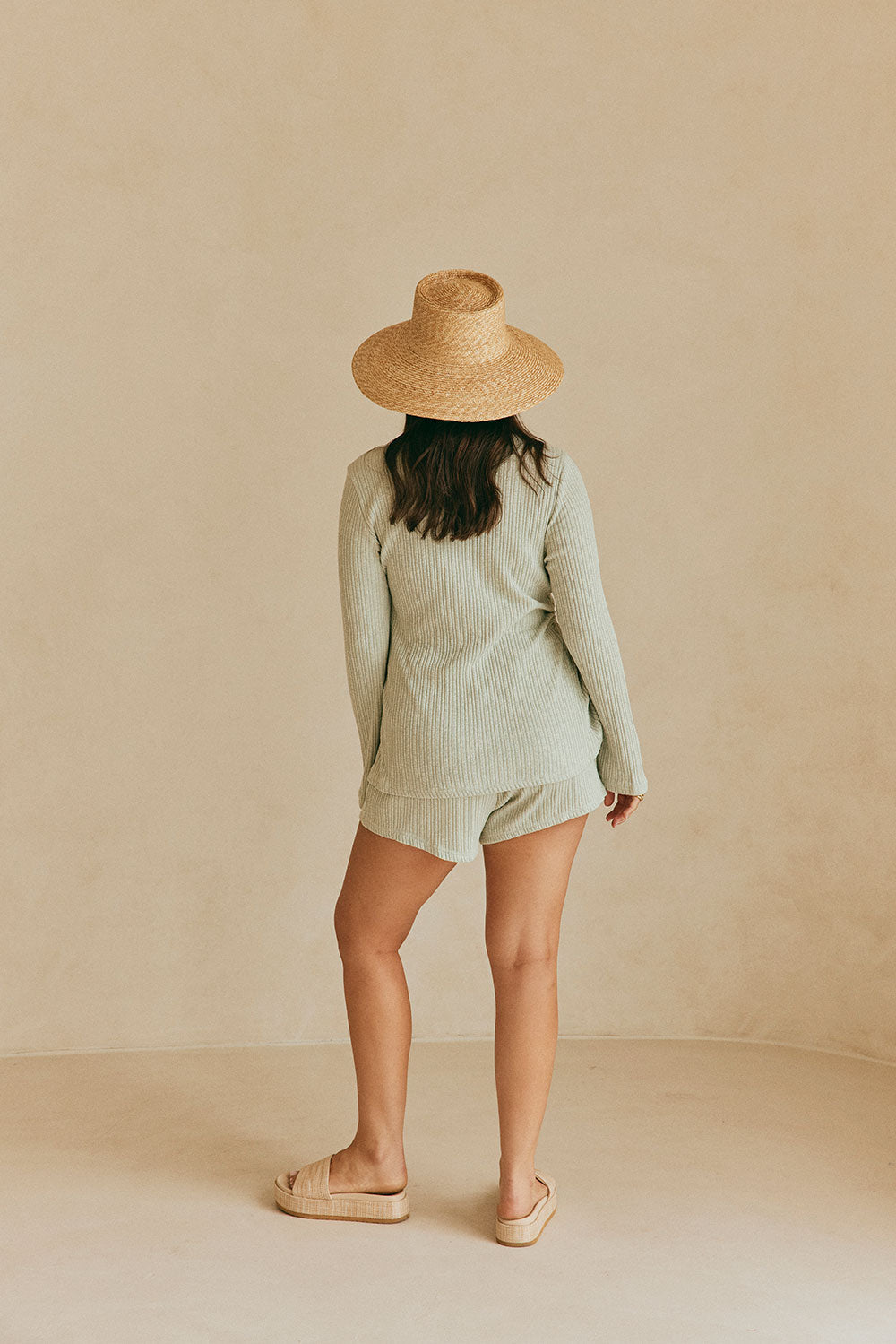 Stylish Sage-Colored Ribbed Zahlia Women's Top