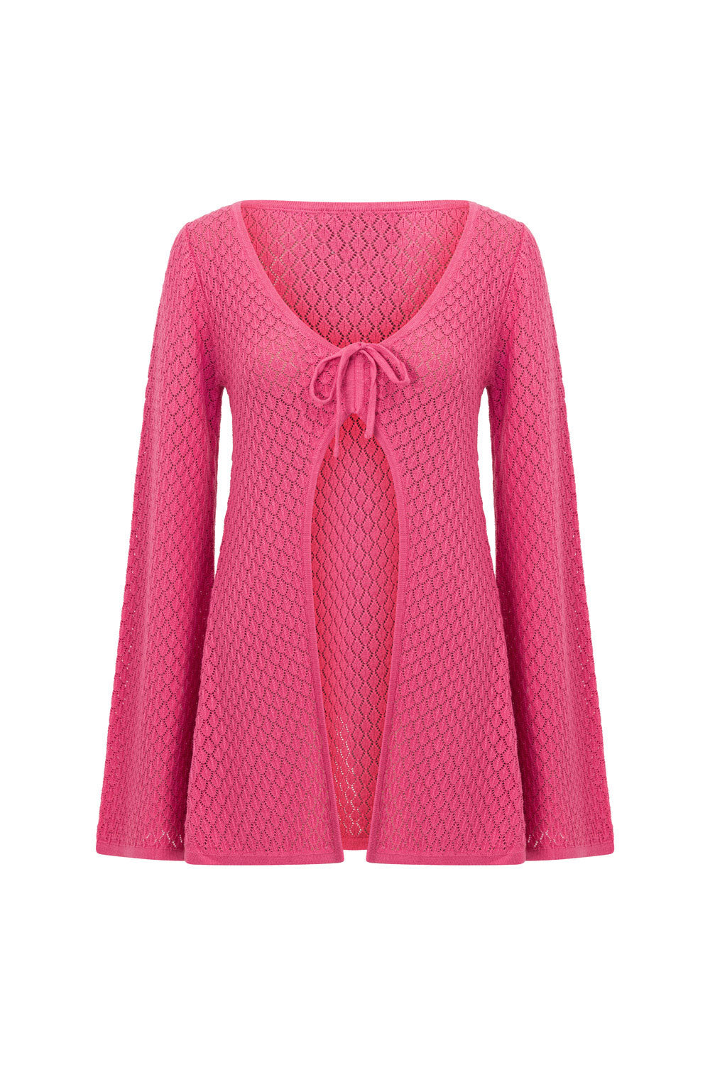 Vibrant Pink Cotton Blend Jacquard Knit Baylie Top with Flared Sleeves