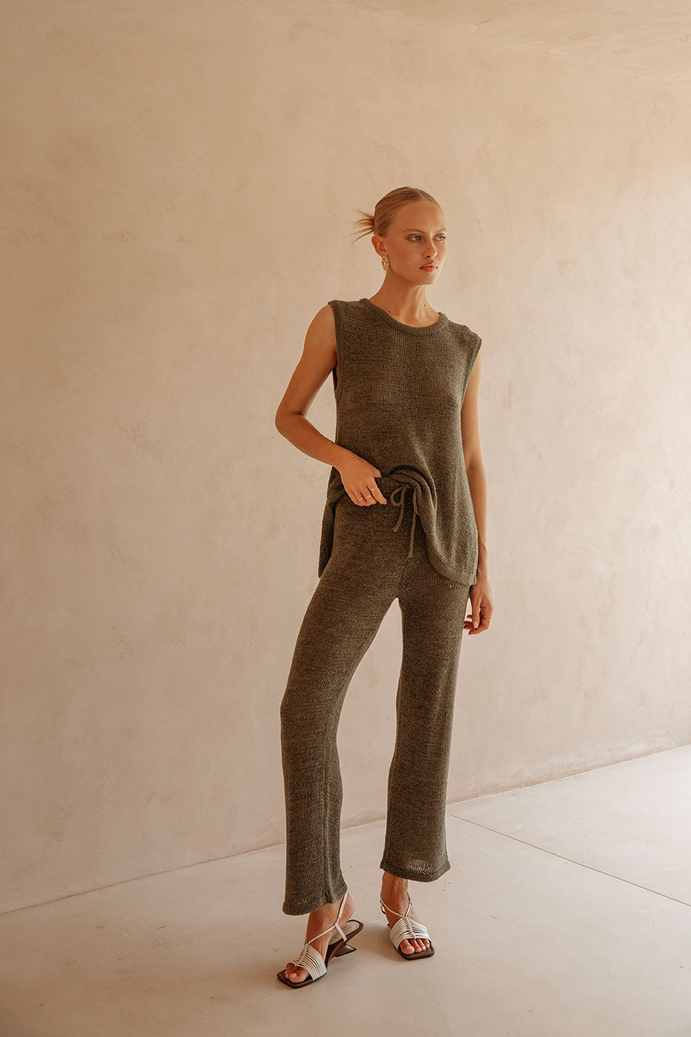 Olive Green Slinky Knit Louka Top - A Sabo Exclusive