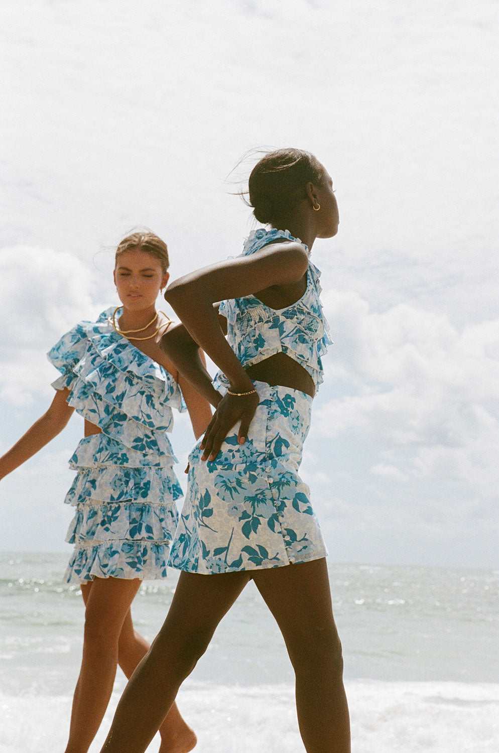 Exclusive Azure Flora Print Gisella Cutout Cotton Dress