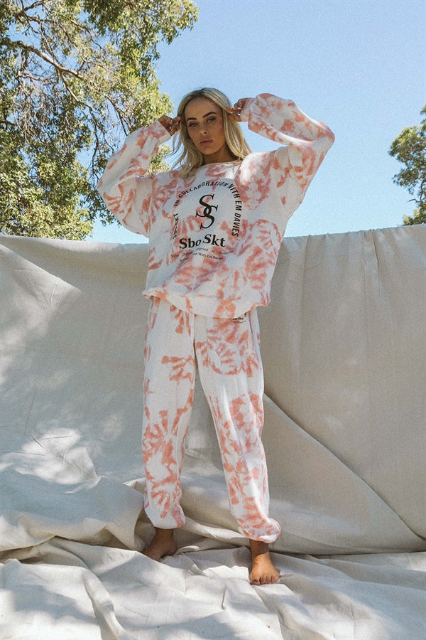 Exclusive Blush Tie Dye 1960 High Waisted Cotton Sweatpants by Sabo x Em Davies