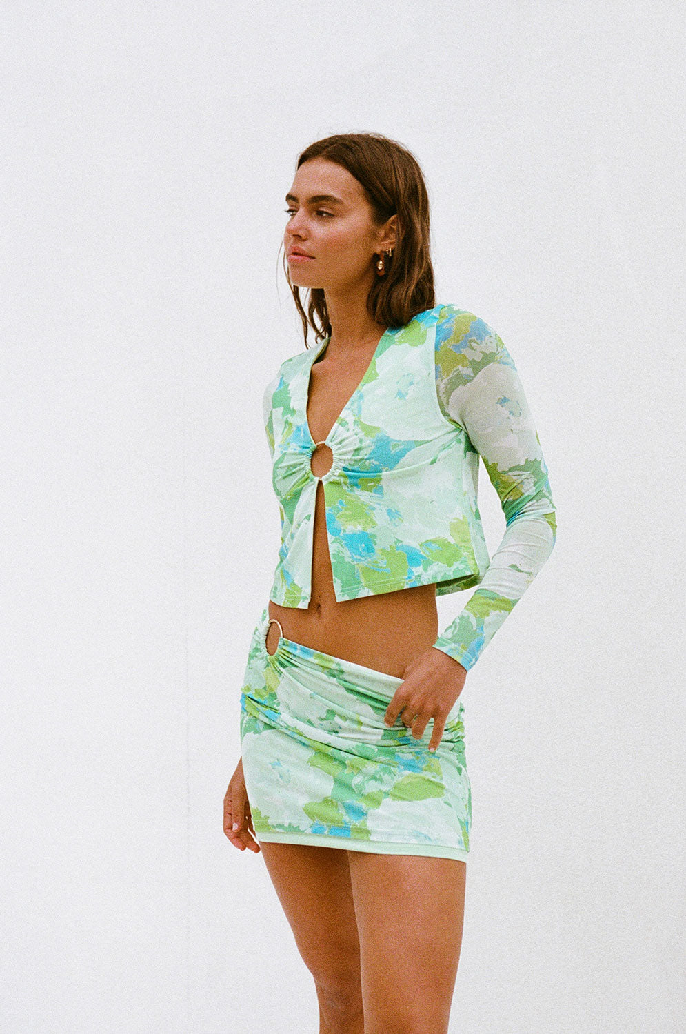 Exclusive Mesh Fabric Lotus Print Mini Skirt for Spring