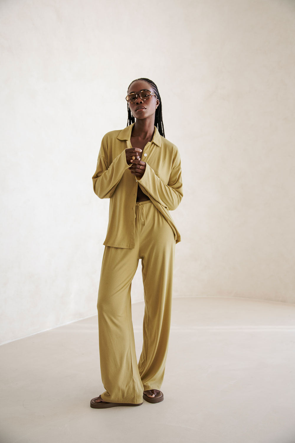Soft Jersey Dusty Green High Waisted Orla Pants for Easy Wear
