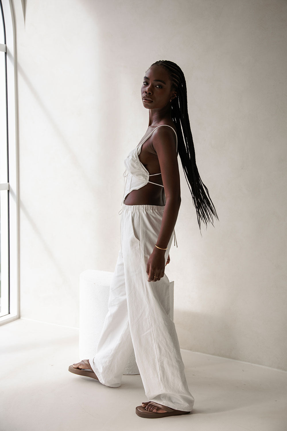 Exclusively Designed White High - Waisted Ginny Cotton Pants