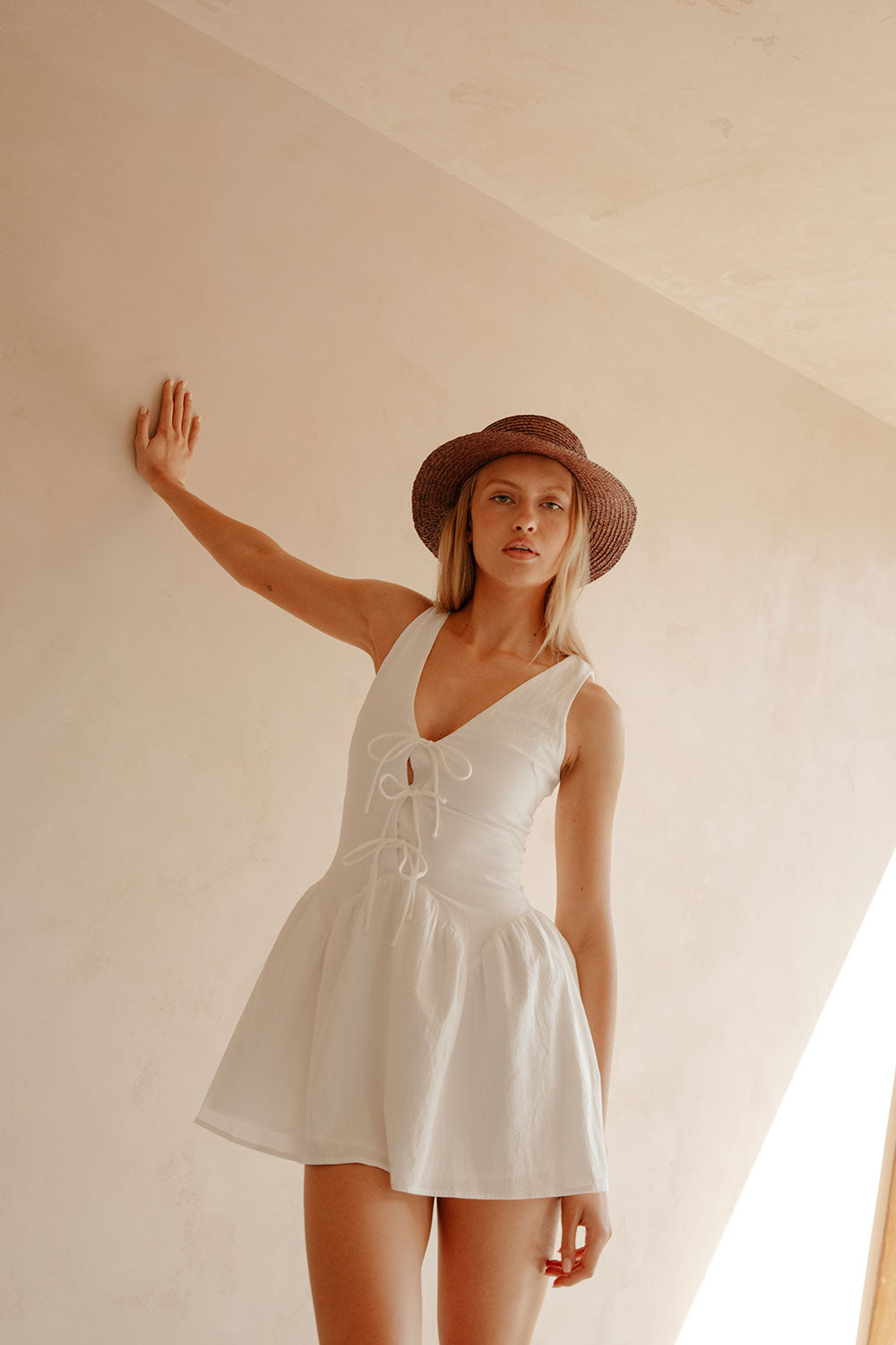 Exclusively Designed Alista Women's Summer White Cotton Dinner and Date Night Dress