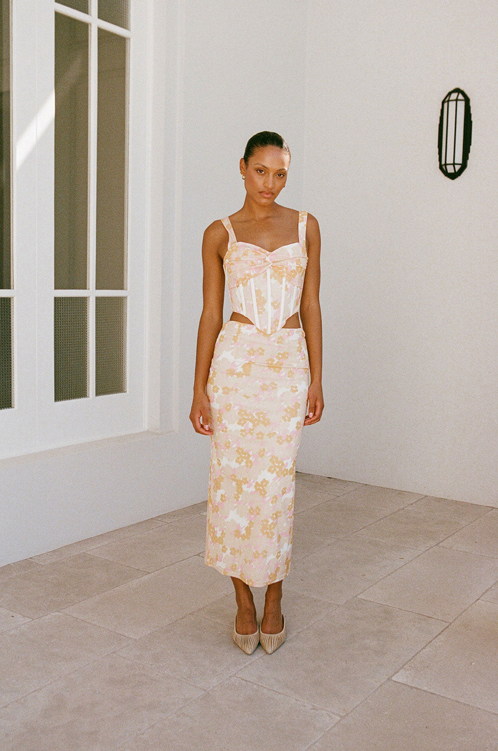 Exclusive Aneke High - Quality Power Mesh Smudge Ditsy Midi Skirt