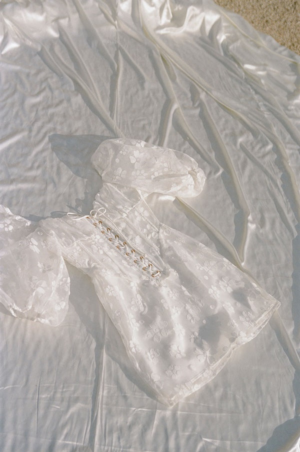 Exquisite Floral Ziara Corset Dress with Gold Eyelet Detailing