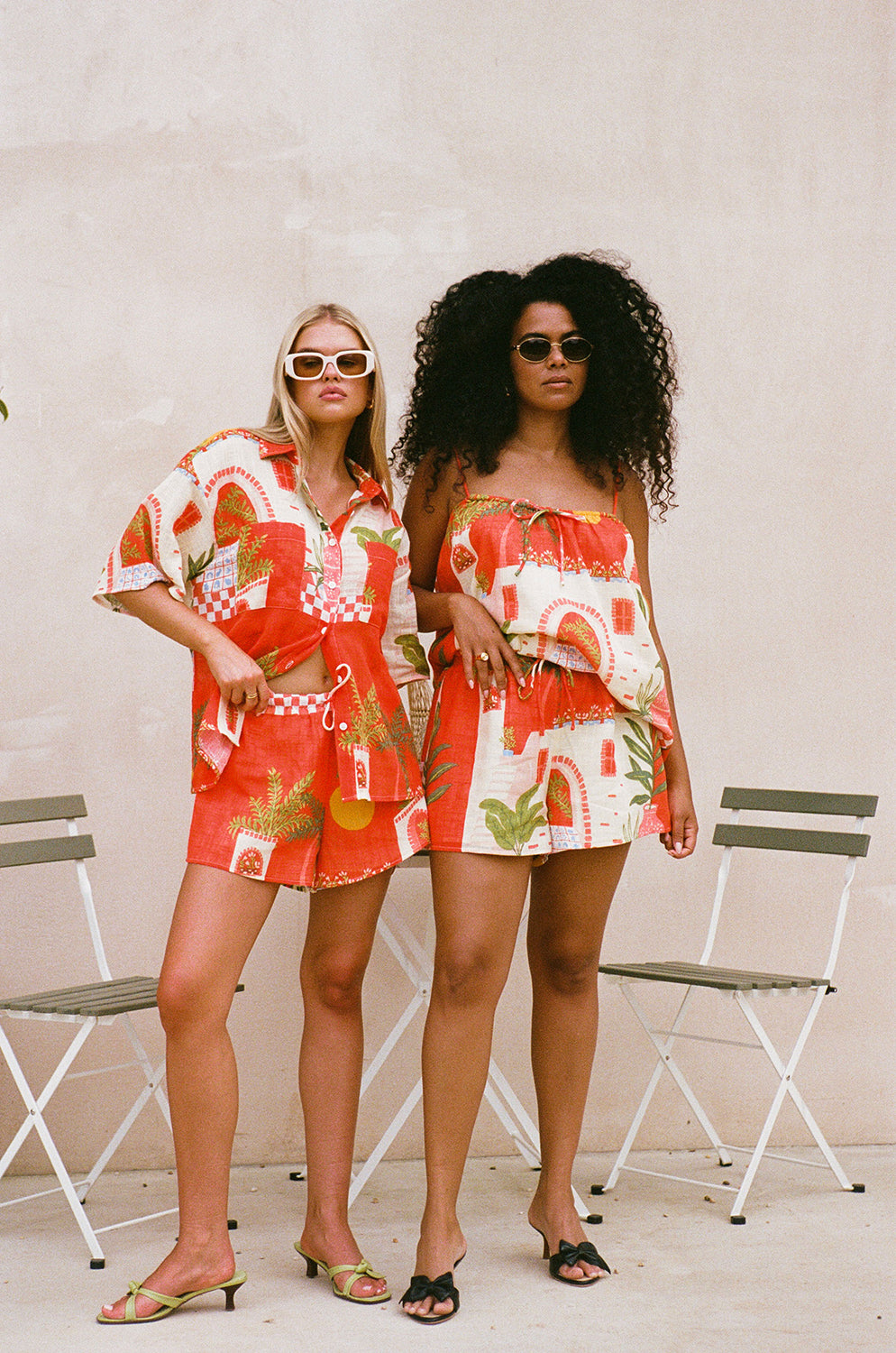 Exclusive Vista Red Amira Relaxed Collared Top for Vacation