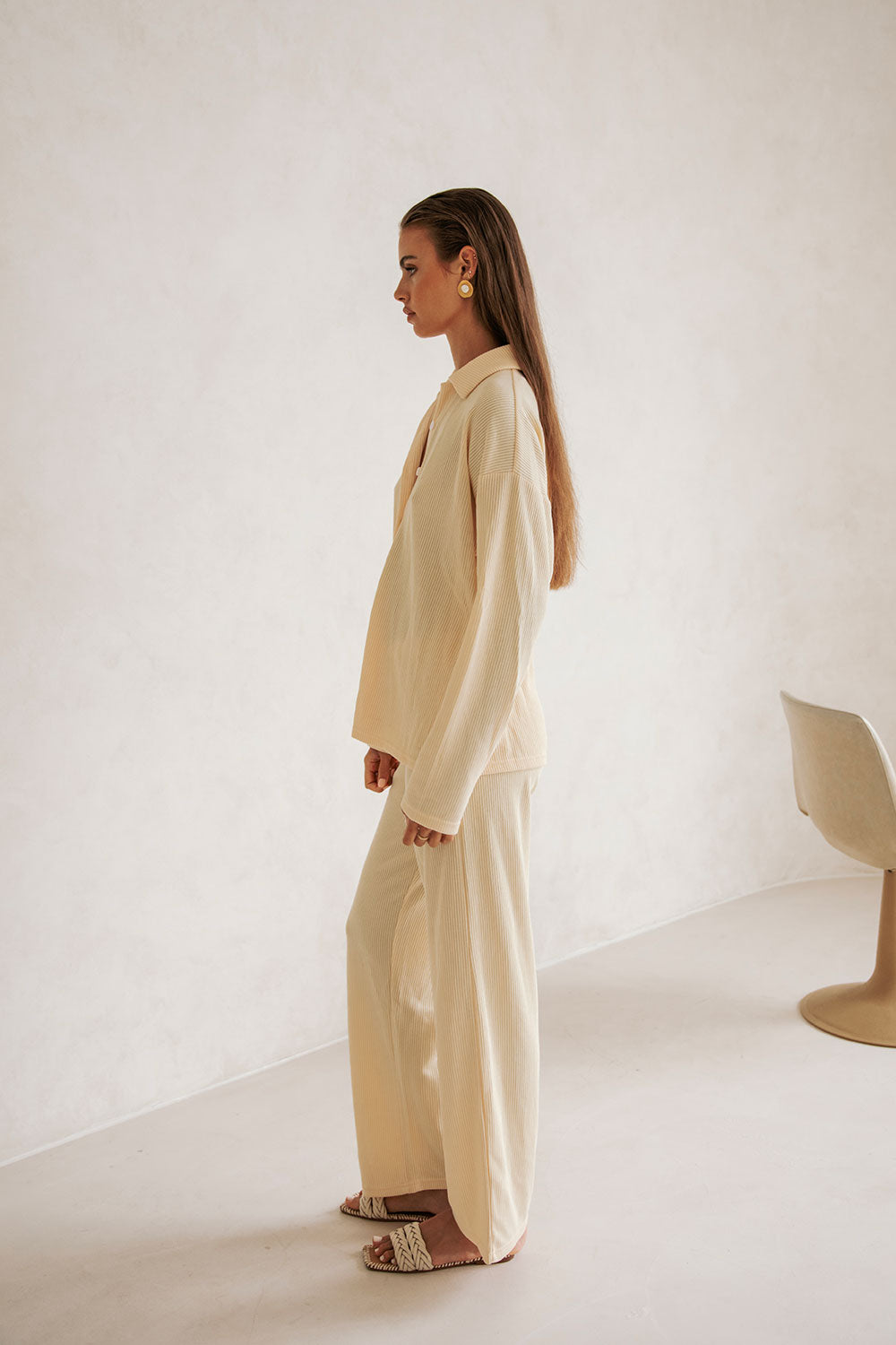 Comfortable Creamy Yellow Soft Ribbed Lenni Women's Top