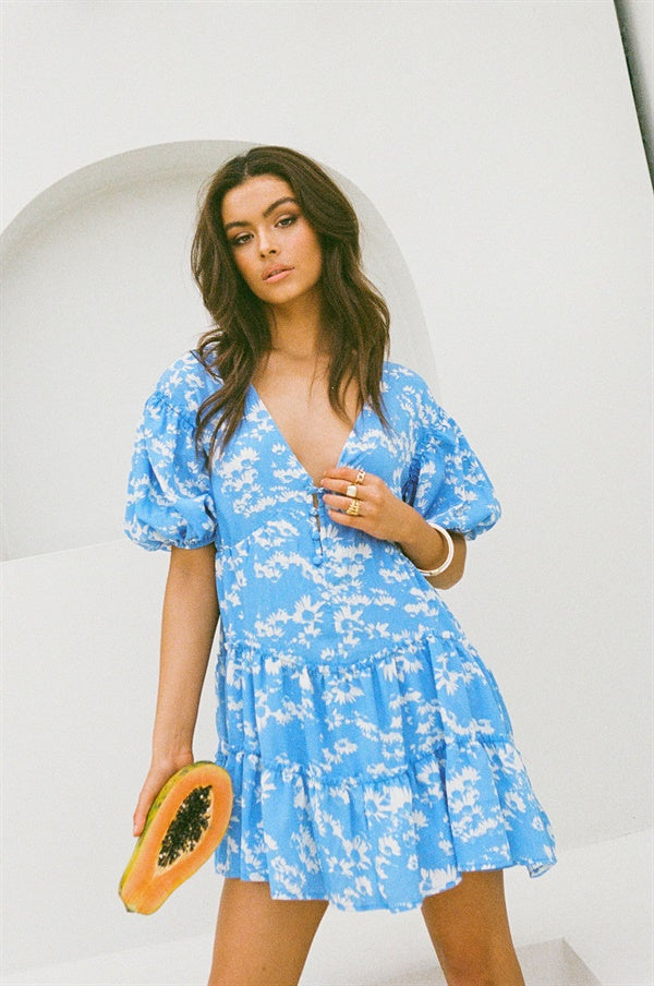 Stylish Floral Blue Tarelle Dress for Fashion - Forward Individuals