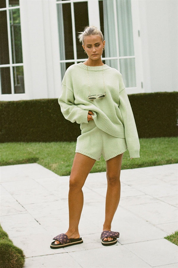 Ayva Soft Cotton Blend Green Relaxed Style Knit Sweater