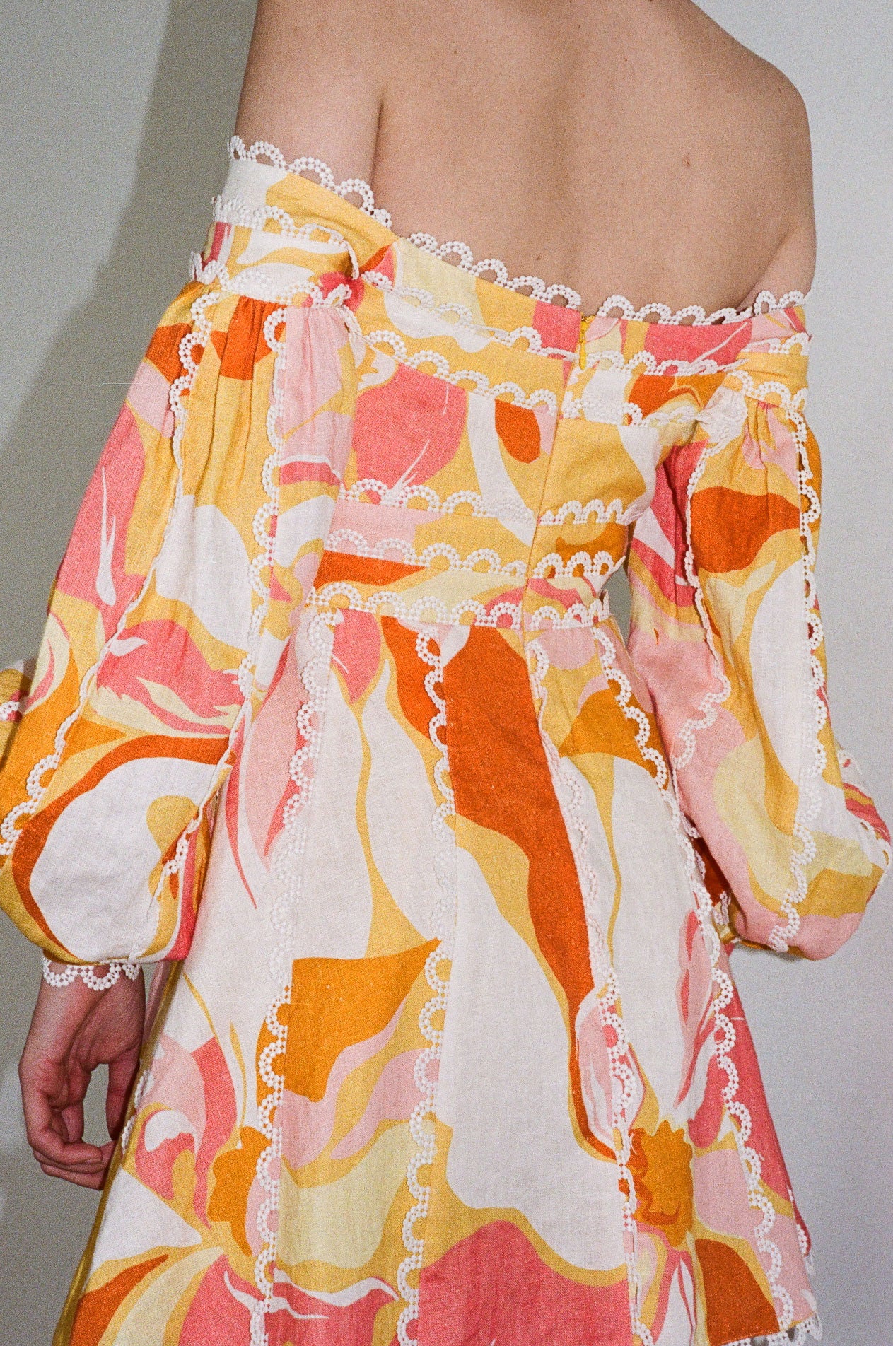Calista Sunset Inspired Kennedy Off - Shoulder Linen Mini Dress